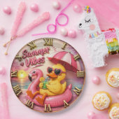 Summer Vibes Duck Cute Flamingo Pool Float Beach ペーパープレート (パーティー)