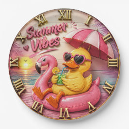 Summer Vibes Duck Cute Flamingo Pool Float Beach ペーパープレート