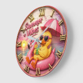 Summer Vibes Duck Cute Flamingo Pool Float Beach ラージ壁時計 (傾斜)