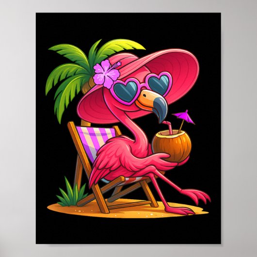 Summer Vibes Pink Flamingo Beach Palm Tree Summer  ポスター (正面)