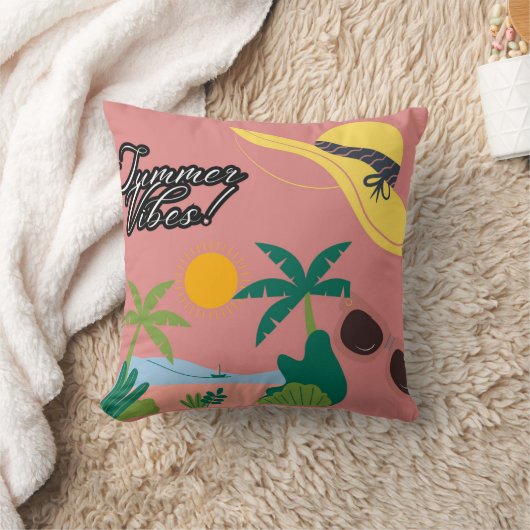 Summer Vibes Pink Throw Pillow クッション (ブランケット)