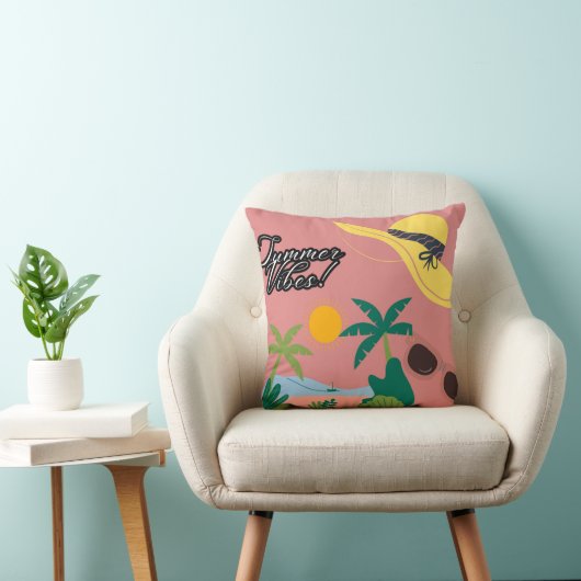 Summer Vibes Pink Throw Pillow クッション (椅子)