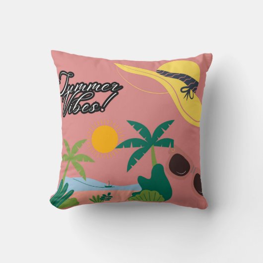 Summer Vibes Pink Throw Pillow クッション (正面)