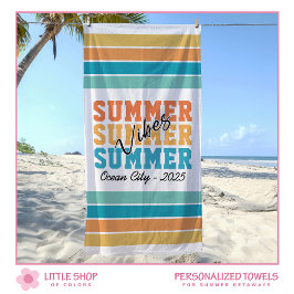 Summer Vibes Tropical Stripes Customizable ビーチタオル