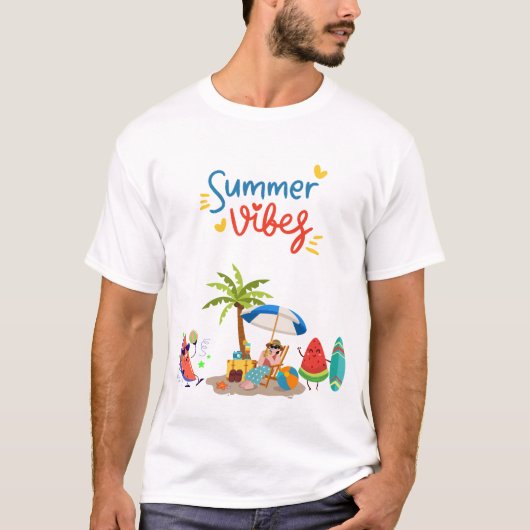  Summer Vibes: Watermelon Beach Party Illustration Tシャツ (正面)