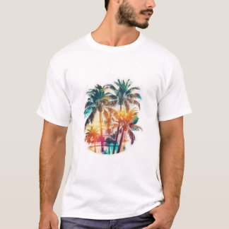 Summer Vibes with Palm Trees on theビーチ Tシャツ