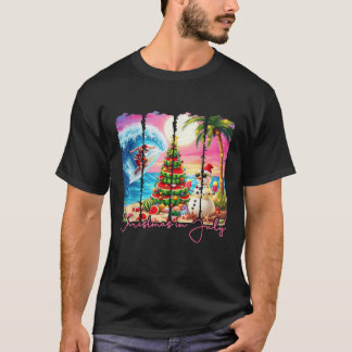 Summer Vibes Xmas in July Santa Surfing Beach Trip Tシャツ