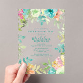 Summer Watercolor Floral 25th Birthday Clear アクリル招待状 (インサイチュ (ポータブル))