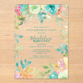 Summer Watercolor Floral 25th Birthday Clear アクリル招待状 (正面)
