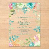 Summer Watercolor Floral 55th Birthday Clear アクリル招待状 (正面)