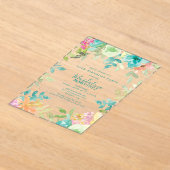 Summer Watercolor Floral 75th Birthday Clear アクリル招待状 (レイダウン)