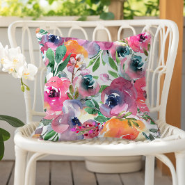 Summer Watercolor Floral Indigo Red Pink Orange アウトドアクッション