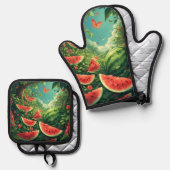 Summer Watermelon Garden – Colorful Nature Apron 鍋つかみ&鍋敷きセット (正面/裏面)