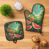 Summer Watermelon Garden – Colorful Nature Apron 鍋つかみ&鍋敷きセット (トップダウン)