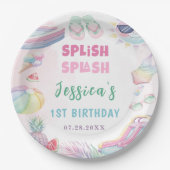 Summer Waterslide Girl Birthday Party ペーパープレート (正面)