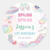 Summer Waterslide Girl Birthday Party ラウンドシール (正面)