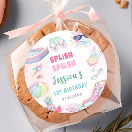Summer Waterslide Girl Birthday Party ラウンドシール