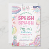 Summer Waterslide Girl Birthday Party 招待状 (正面)