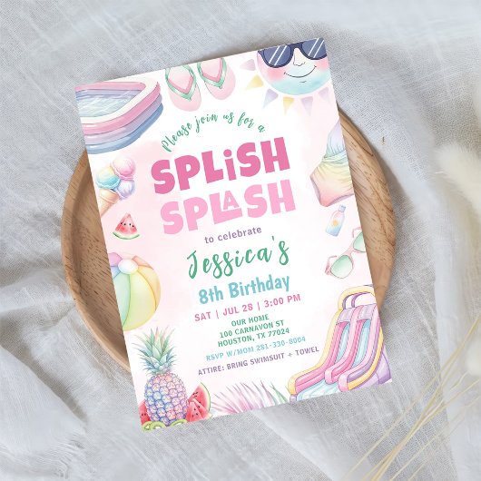 Summer Waterslide Girl Birthday Party 招待状