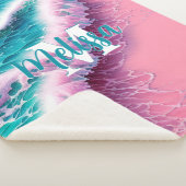 Summer Waves in Pink II Monogram シェルパブランケット (3/4)