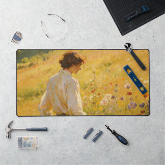 Summer Wildflower Field Oil Painting Desk Mat デスクマット