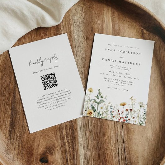 Summer Wildflower Field QR Code Wedding Invitation 招待状