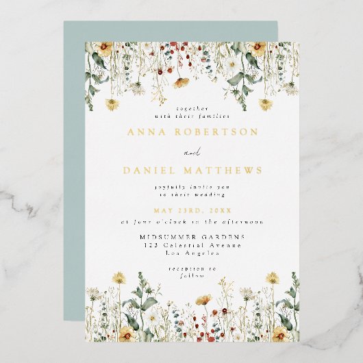 Summer Wildflower Field Wedding Foil Invitation 箔招待状 (正面/裏面)