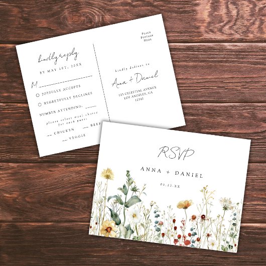 Summer Wildflower Field Wedding RSVP ポストカード