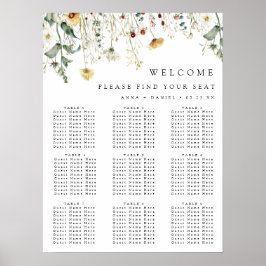 Summer Wildflower Field Wedding Seating Chart ポスター