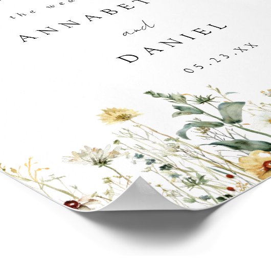 Summer Wildflower Field Wedding Welcome Poster ポスター (角)