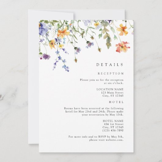 Summer Wildflower Garden All-in-One Wedding 招待状 (裏面)