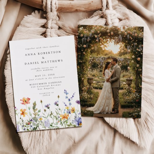 Summer Wildflower Garden Photo Wedding Invitation 招待状