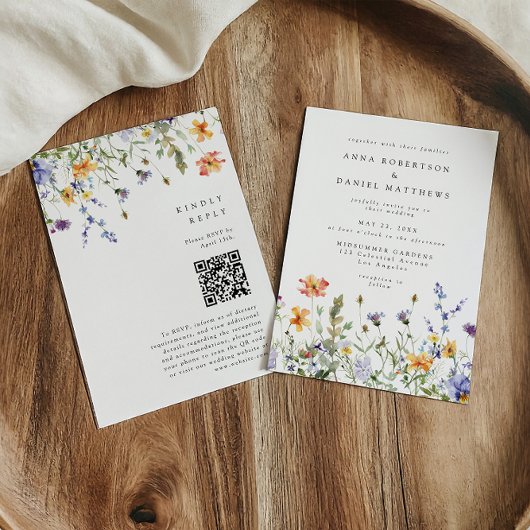 Summer Wildflower Garden QR Code Wedding 招待状