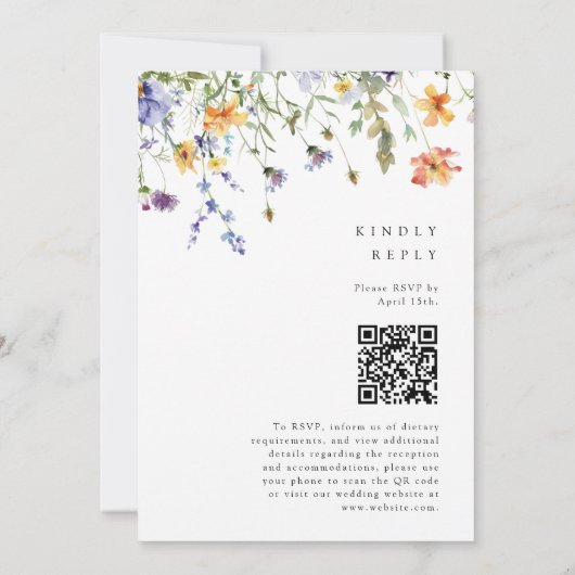 Summer Wildflower Garden QR Code Wedding 招待状 (裏面)