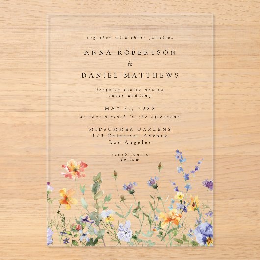 Summer Wildflower Garden Wedding アクリル招待状 (正面)