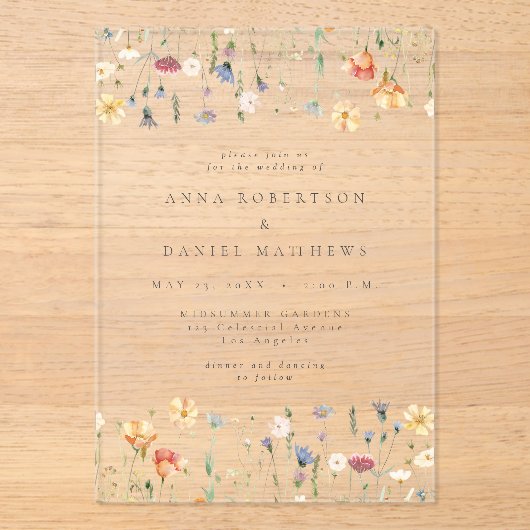 Summer Wildflower Garden Wedding アクリル招待状 (正面)