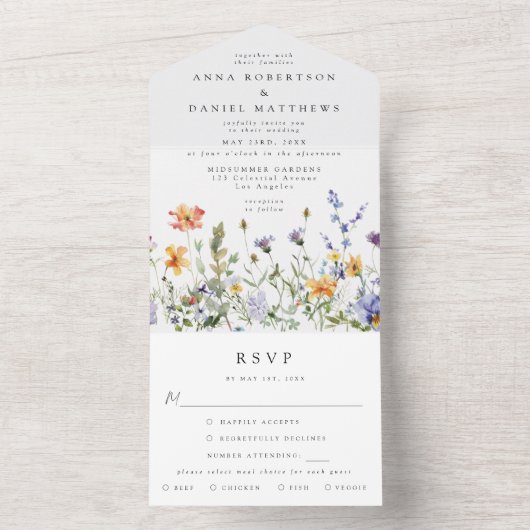 Summer Wildflower Garden Wedding オールインワン招待状 (内側)