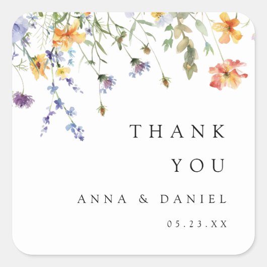Summer Wildflower Garden Wedding スクエアシール (正面)