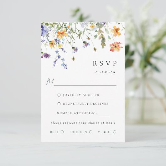 Summer Wildflower Garden Wedding RSVP Card (スタンド正面)