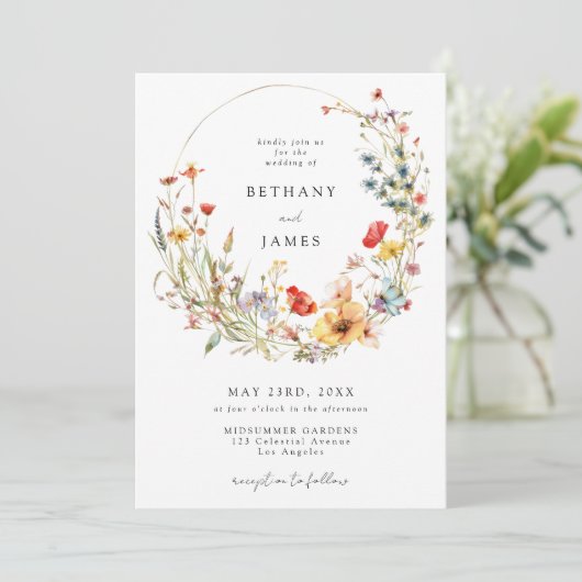 Summer Wildflower QR Code Wedding 招待状 (スタンド正面)