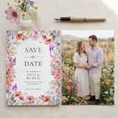 Summer Wildflower Wedding Flat Save The Date Card セーブザデート