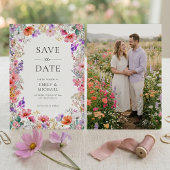 Summer Wildflower Wedding Flat Save The Date Card セーブザデート