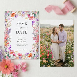 Summer Wildflower Wedding Flat Save The Date Card セーブザデート