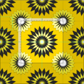 Summer yellow and black geometric flower pattern ファブリック (タイル)