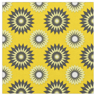 Summer yellow and black geometric flower pattern ファブリック