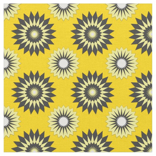 Summer yellow and black geometric flower pattern ファブリック (クローズアップ)