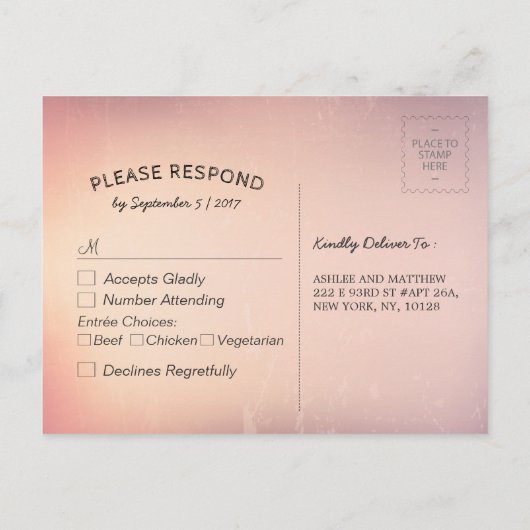 Summer's 結婚 String Lights Palm Tree RSVP返信 インビテーションポストカード (裏面)