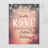 Summer's 結婚 String Lights Palm Tree RSVP返信 インビテーションポストカード (正面)