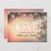 Summer's 結婚 String Lights Palm Tree RSVP返信 インビテーションポストカード (正面/裏面)