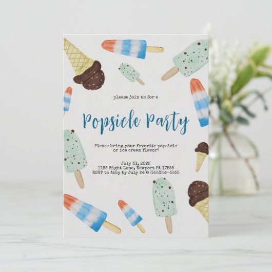 Summertime Watercolor Popsicle Party Invitation 招待状 (スタンド正面)
